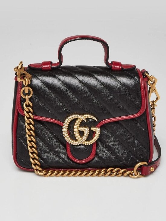 Gucci Handbags - Gucci Black/Red Quilted Leather Marmont Mini Torchon Top Handle Crossbody Bag